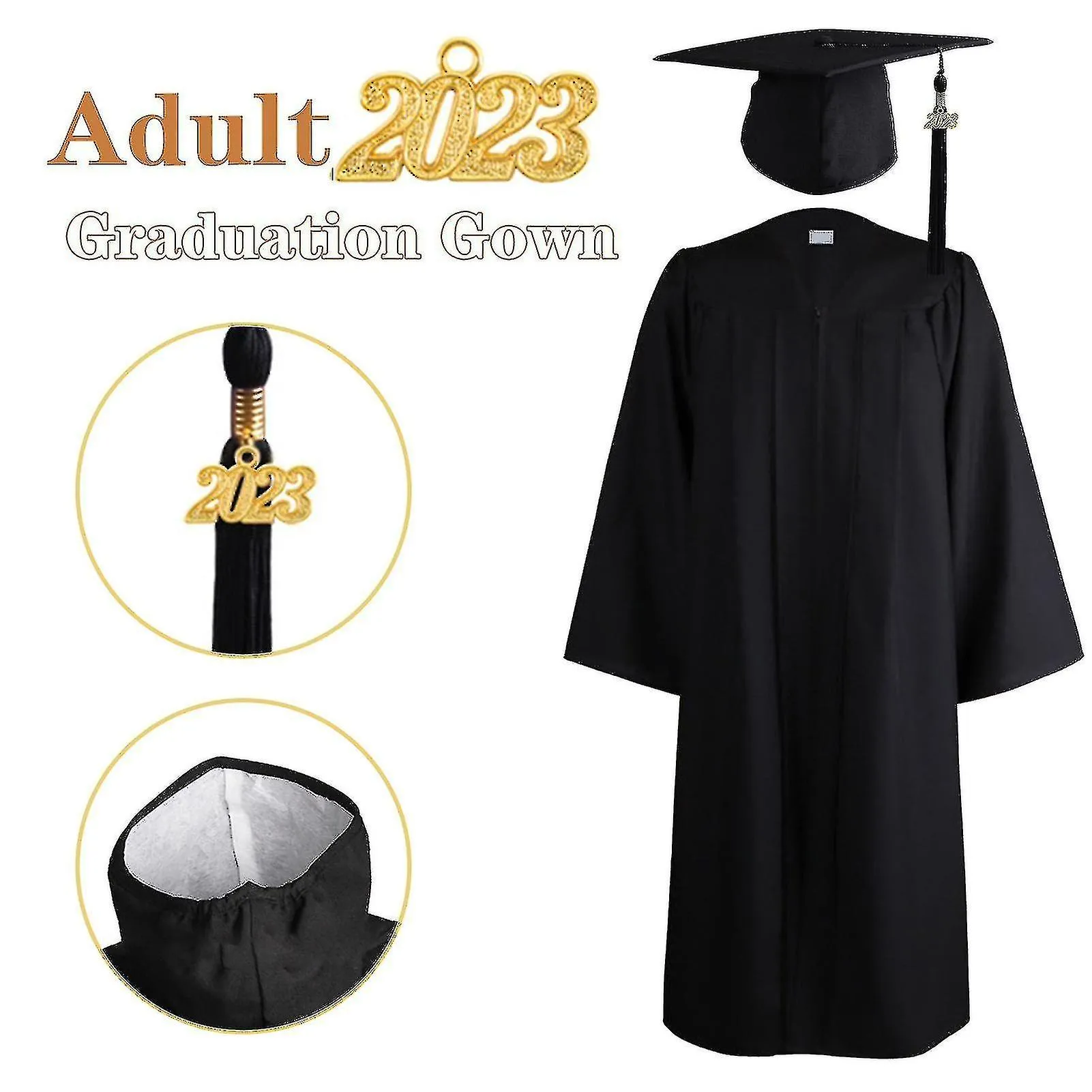 1 conjunto de uniforme de graduación unisex con sombrero de graduación con cremallera borla