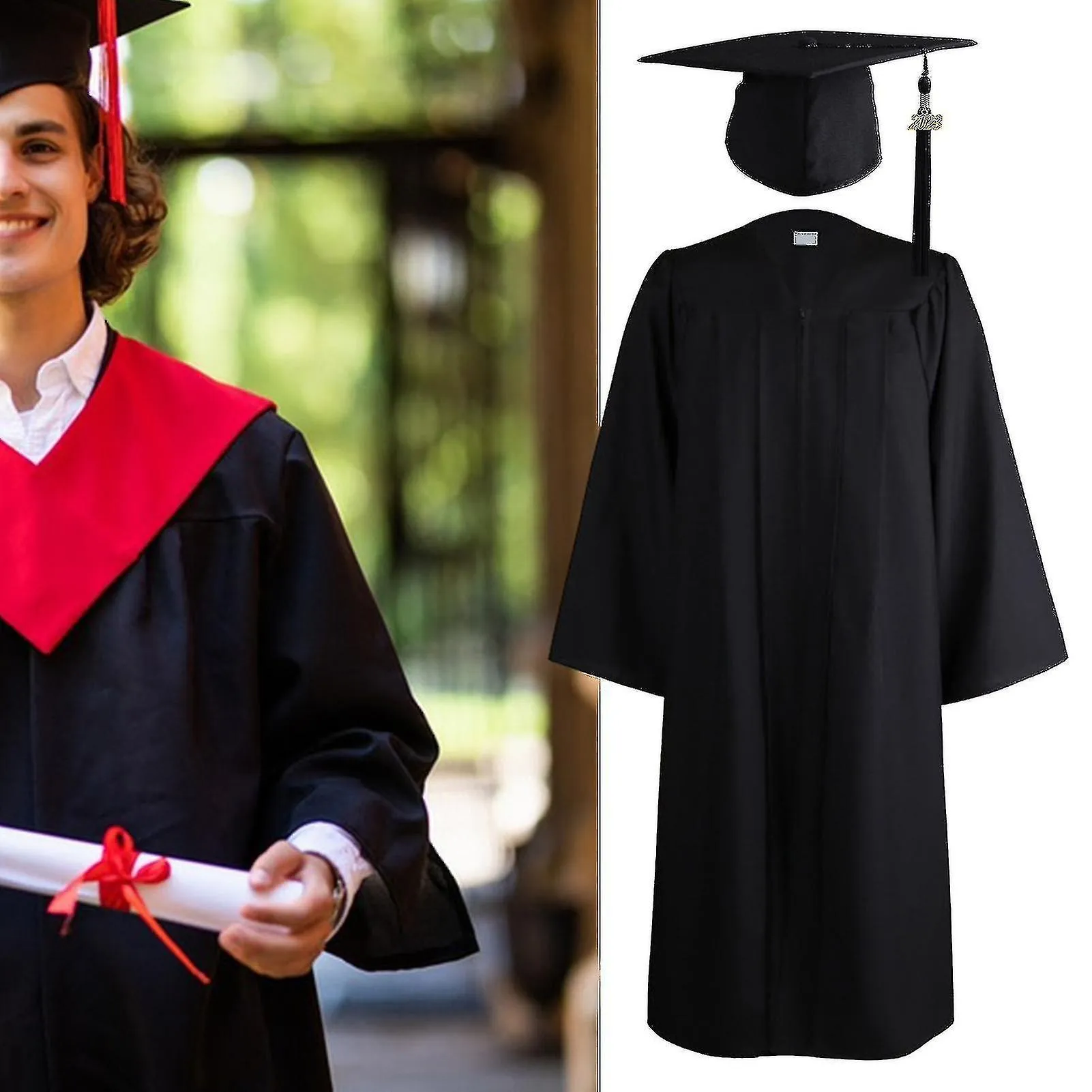 1 conjunto de uniforme de graduación unisex con sombrero de graduación con cremallera borla