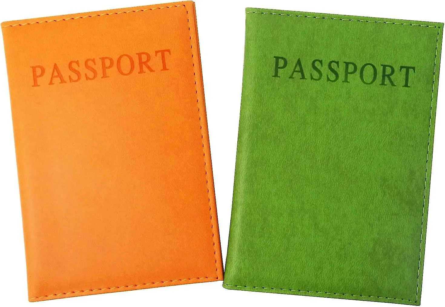 2pcs Artificial Leather Passport Holder Cover Passport Case For Men And Women Orange And Green