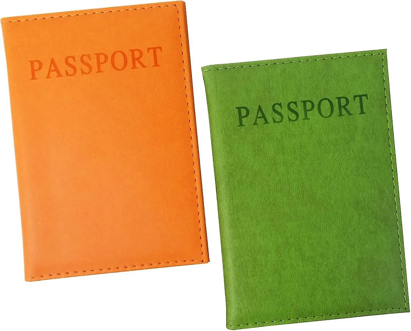 2pcs Artificial Leather Passport Holder Cover Passport Case For Men And Women Orange And Green