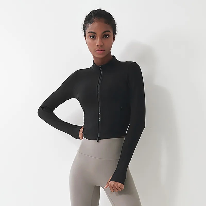 AL0LULU Yoga chaqueta nueva mujer deportes fitness running yoga ropa corta cremallera stand collar chaquetas