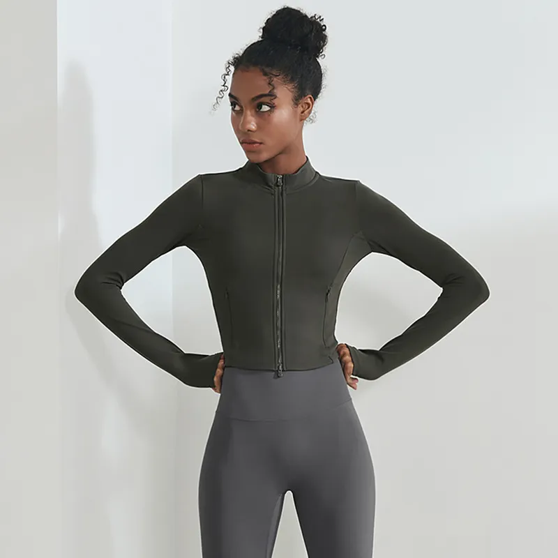 AL0LULU Yoga chaqueta nueva mujer deportes fitness running yoga ropa corta cremallera stand collar chaquetas