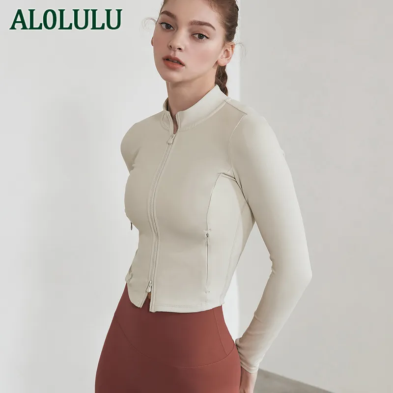 AL0LULU Yoga chaqueta nueva mujer deportes fitness running yoga ropa corta cremallera stand collar chaquetas