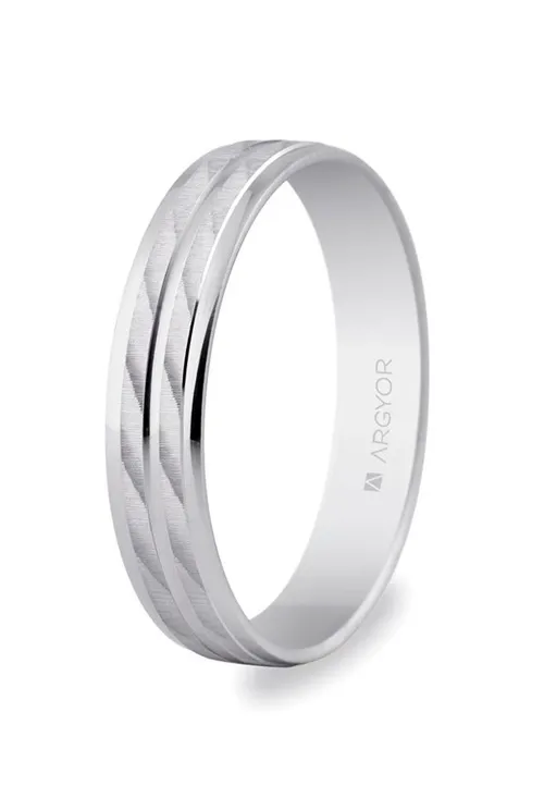 Alianza en oro blanco 4mm, bandas centrales satinadas 5B40340