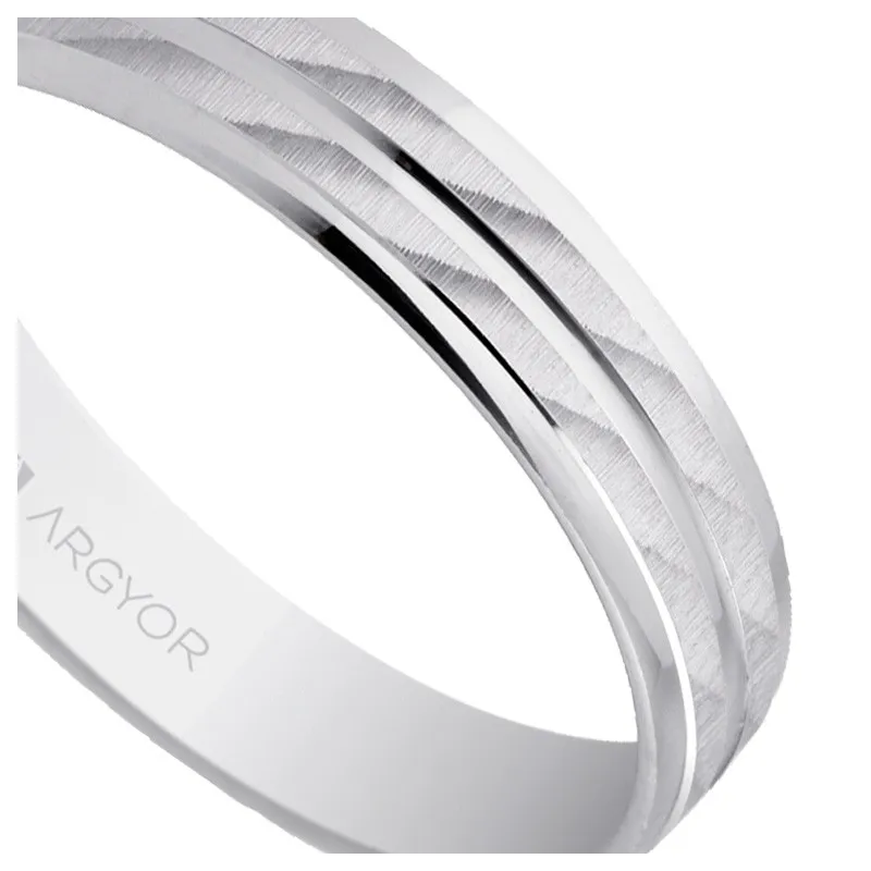 Alianza en oro blanco 4mm, bandas centrales satinadas 5B40340