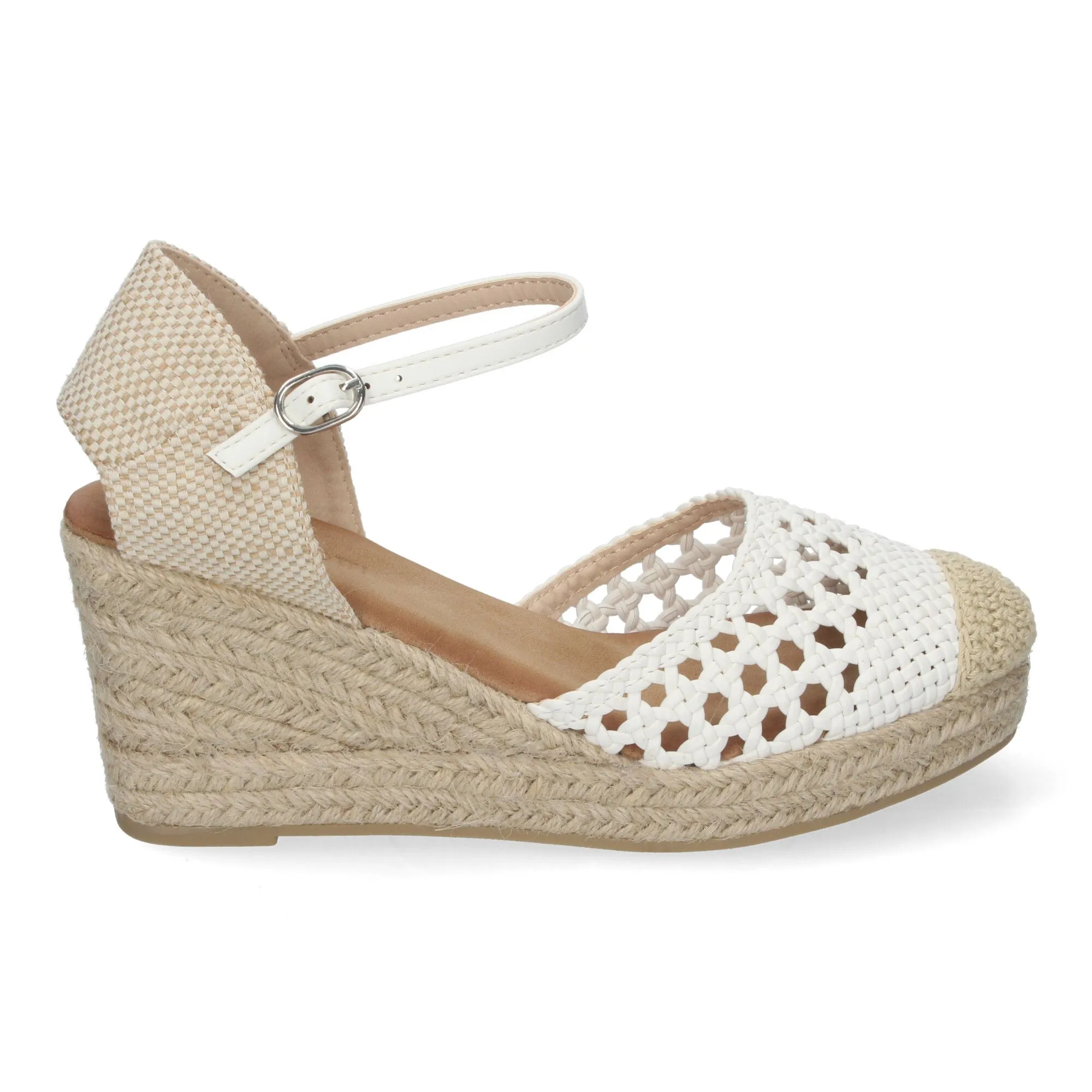 ALPARGATAS DE CUñA EN YUTE CON PALA CALADA MUJER COLOR BLANCO A3004