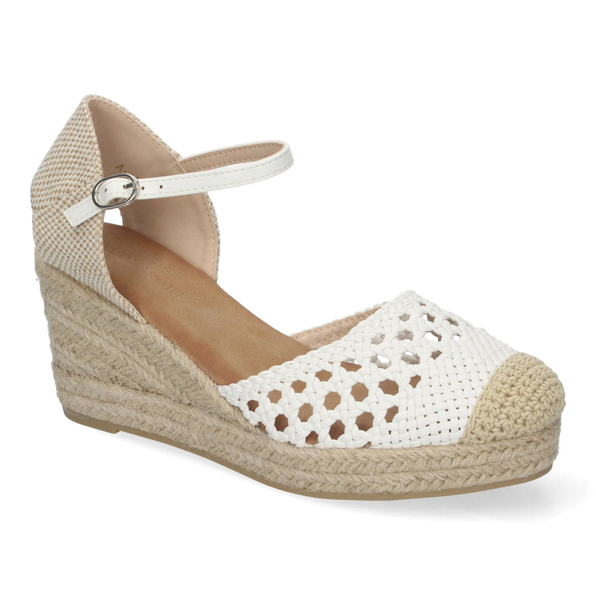 ALPARGATAS DE CUñA EN YUTE CON PALA CALADA MUJER COLOR BLANCO A3004
