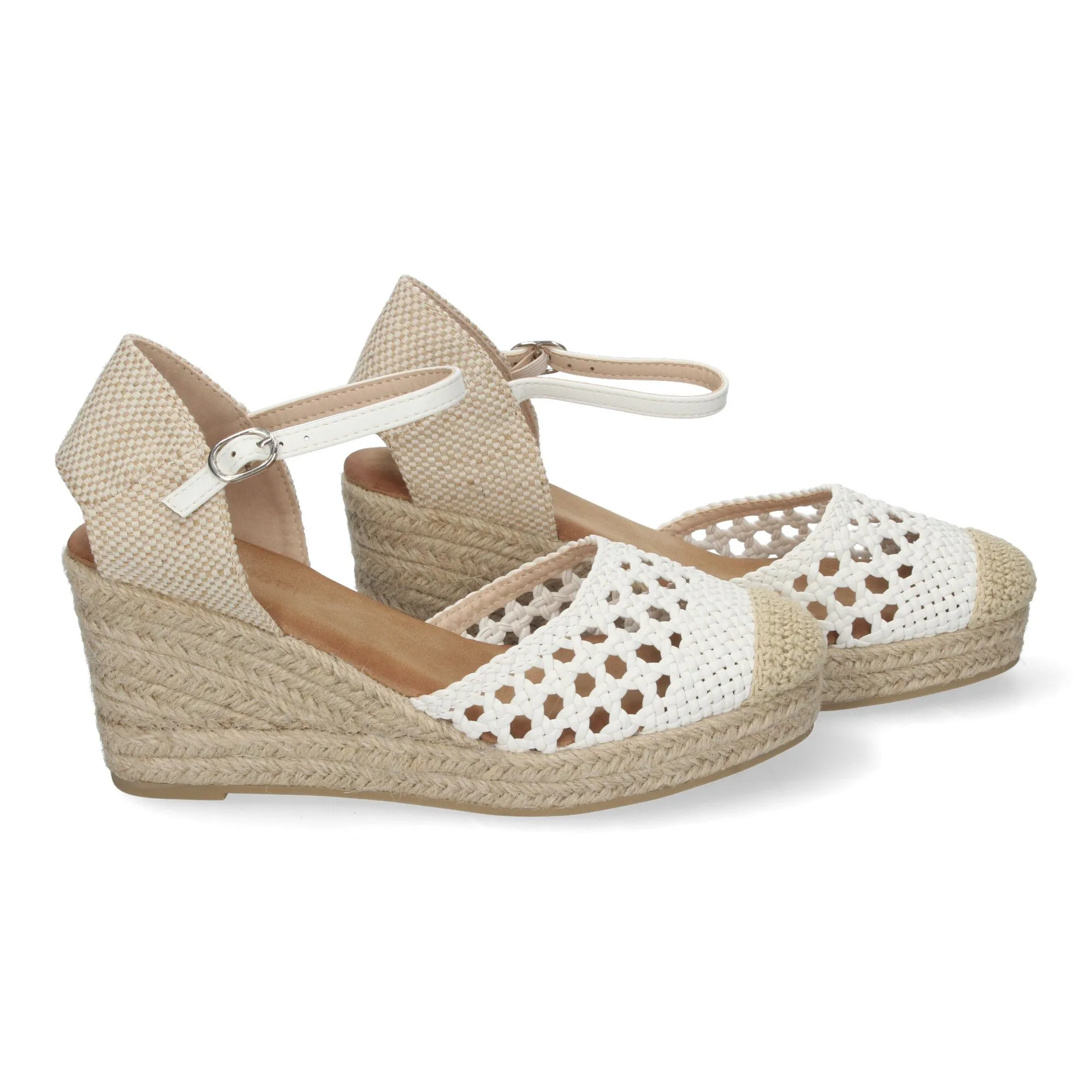 ALPARGATAS DE CUñA EN YUTE CON PALA CALADA MUJER COLOR BLANCO A3004