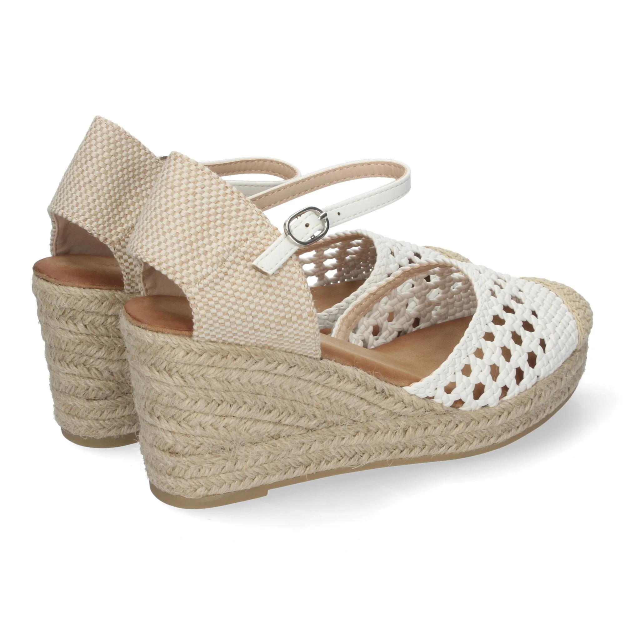 ALPARGATAS DE CUñA EN YUTE CON PALA CALADA MUJER COLOR BLANCO A3004