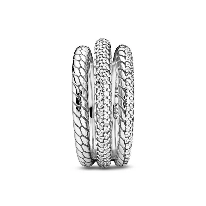 Anillo Pandora Tres Bandas Pavé 199083C01