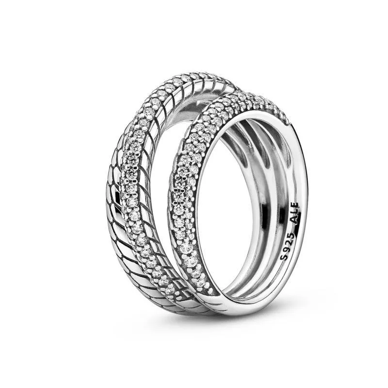 Anillo Pandora Tres Bandas Pavé 199083C01