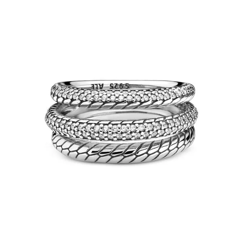 Anillo Pandora Tres Bandas Pavé 199083C01