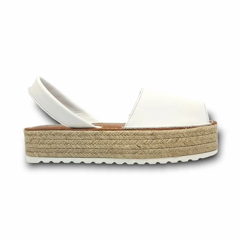 Avarcas Menorquinas Plataforma Mujer Piel Plantilla Acolchada 16201 Blanco, de Blusandal