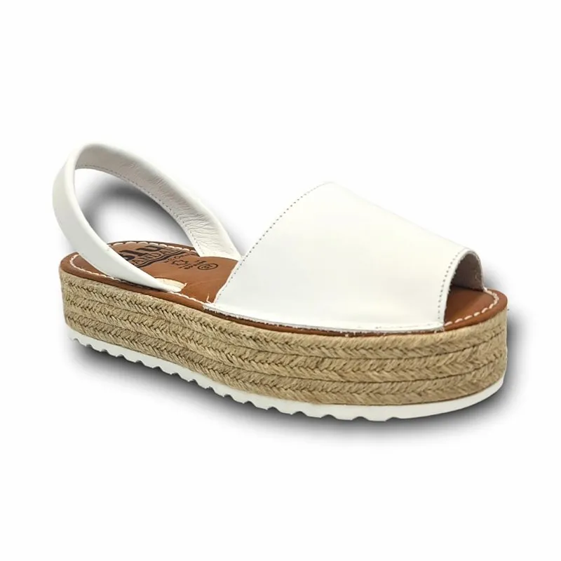 Avarcas Menorquinas Plataforma Mujer Piel Plantilla Acolchada 16201 Blanco, de Blusandal
