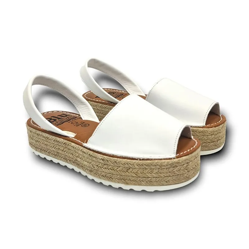 Avarcas Menorquinas Plataforma Mujer Piel Plantilla Acolchada 16201 Blanco, de Blusandal