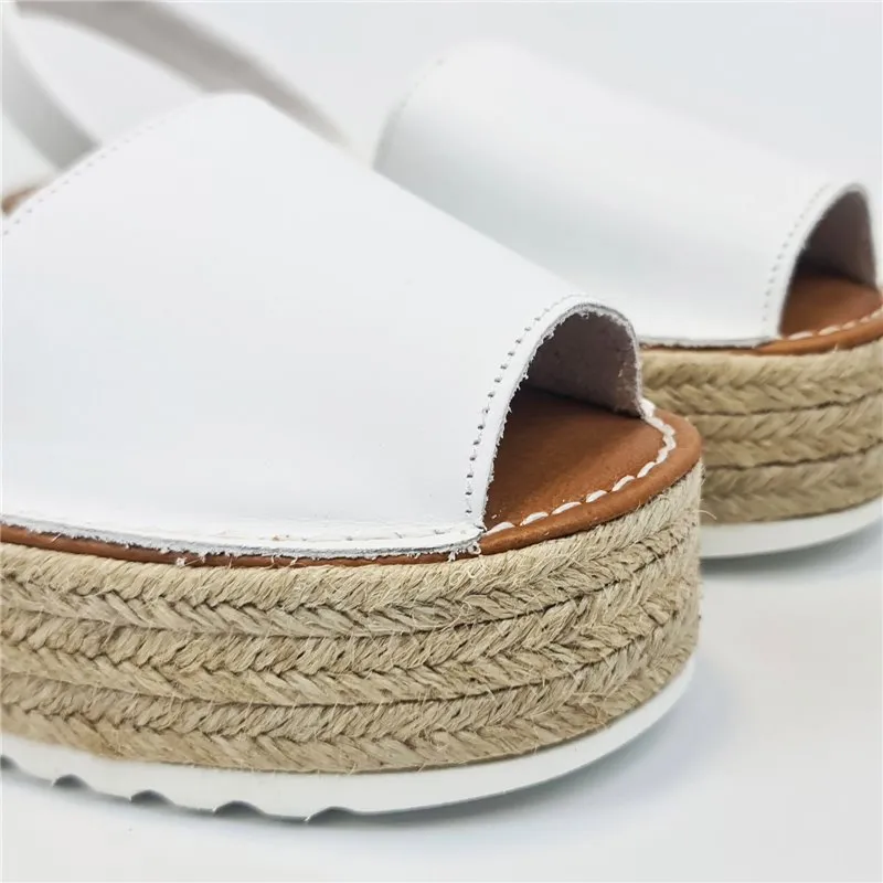 Avarcas Menorquinas Plataforma Mujer Piel Plantilla Acolchada 16201 Blanco, de Blusandal