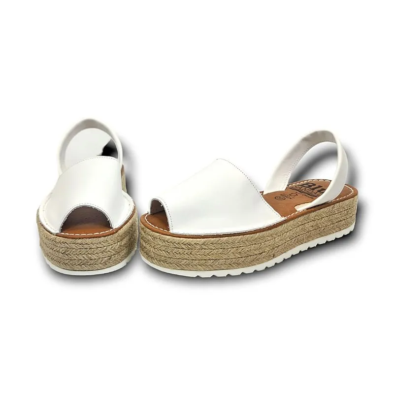 Avarcas Menorquinas Plataforma Mujer Piel Plantilla Acolchada 16201 Blanco, de Blusandal