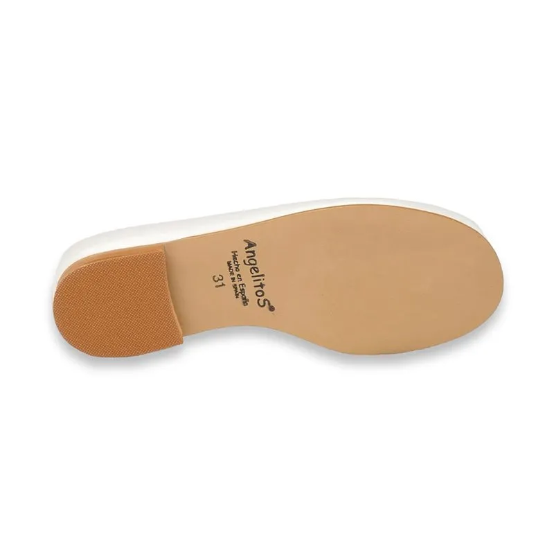 Bailarina Comunión Niña Piel Nacarada Pompon Y Flor Velcro 994 Blanco, de Angelitos