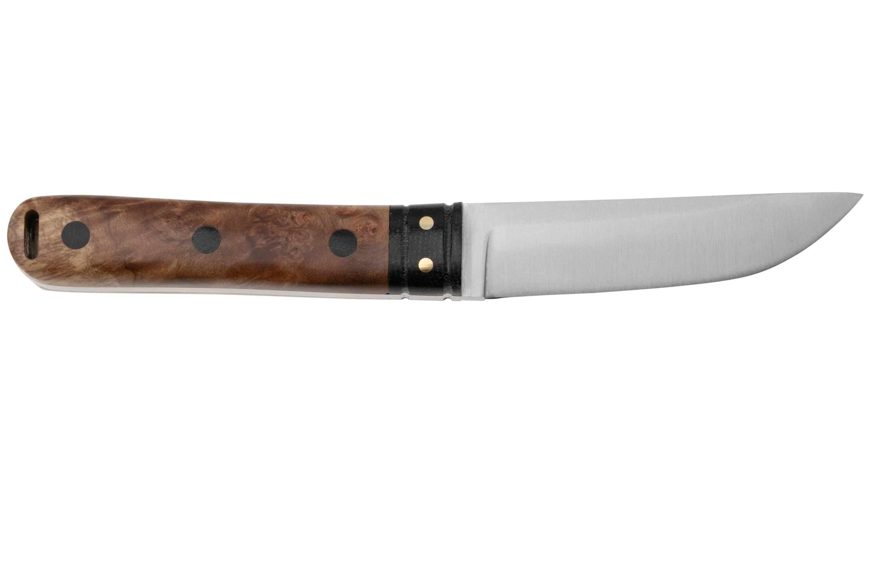 Bark River Kitsuné CPM 154 Natural Maple Burl Black Micarta Bolster and Pins, cuchillo fijo
