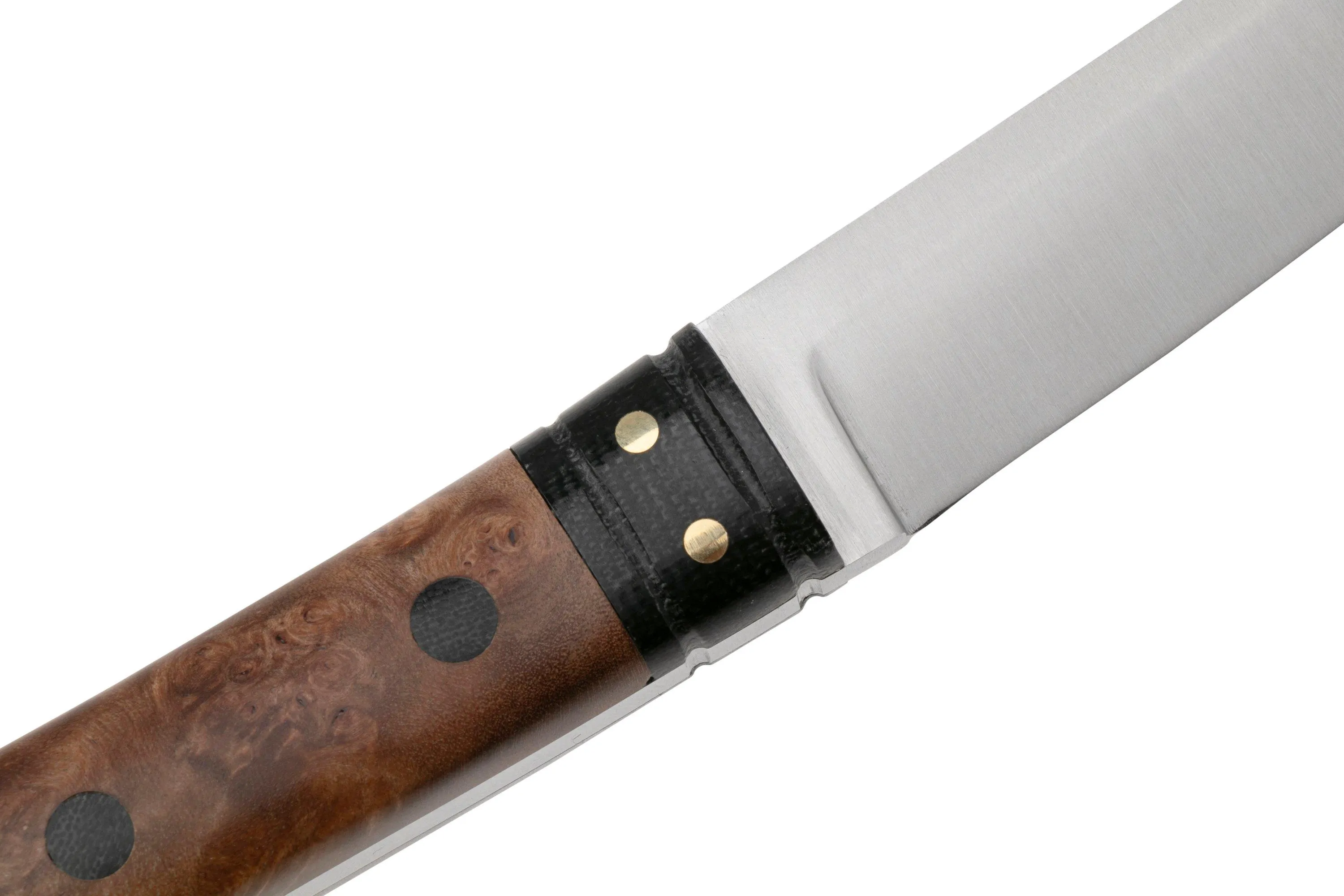 Bark River Kitsuné CPM 154 Natural Maple Burl Black Micarta Bolster and Pins, cuchillo fijo