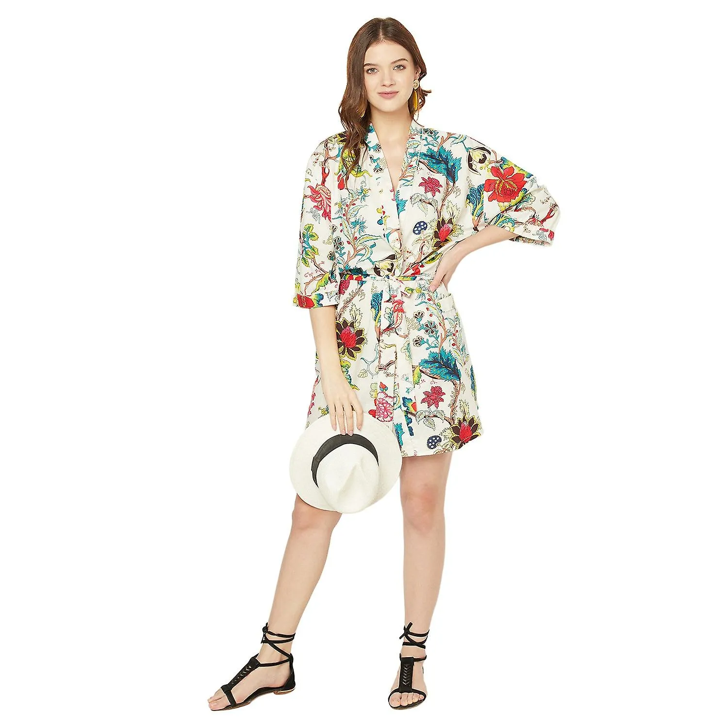 Bohemian botanica'  cotton kimono robe for women