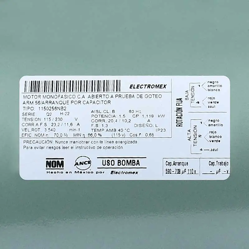 BOMBA DE AGUA CON IMPULSOR BONASA NORYL BON 15038 1.5HP MONOFÁSICO