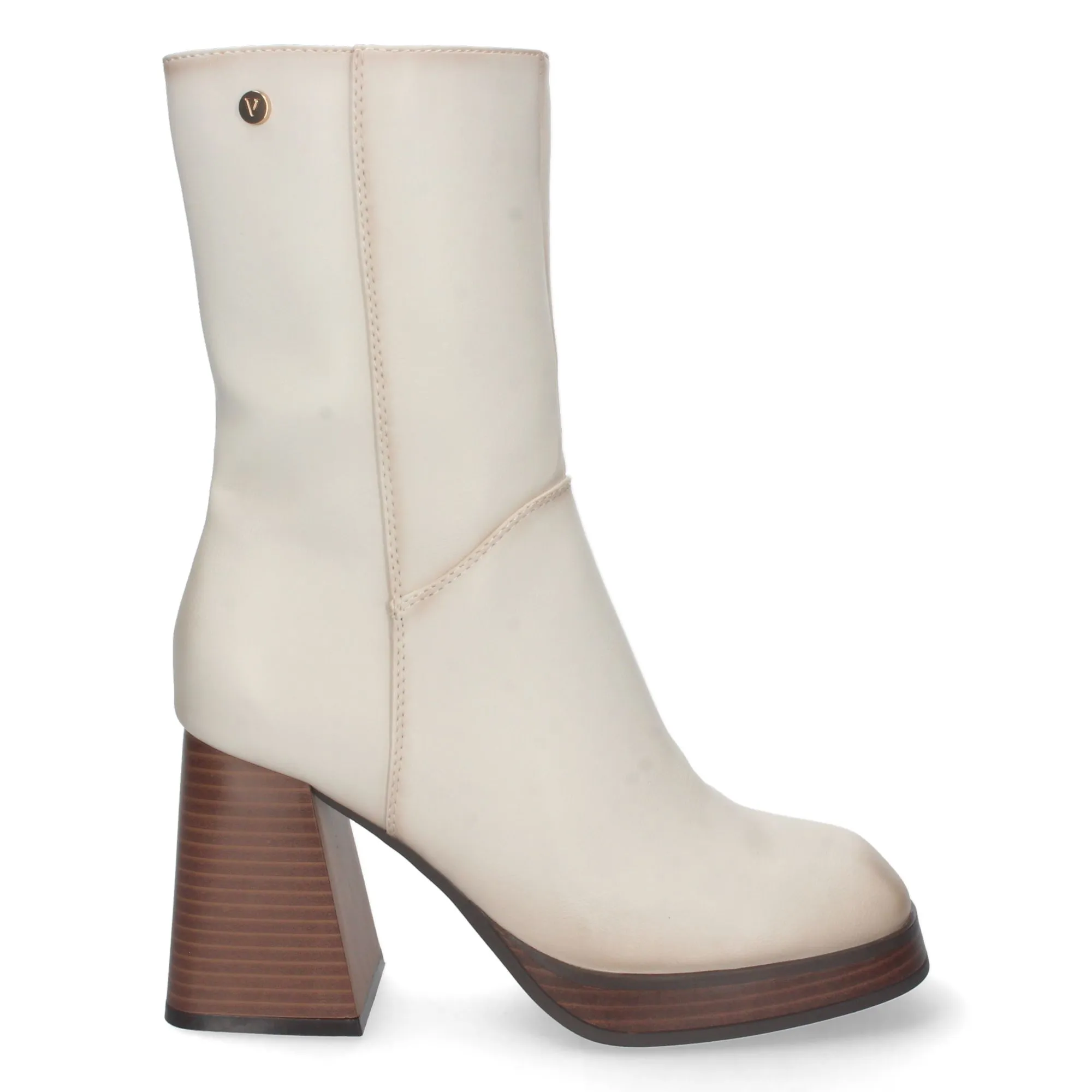 Botines blancos tacon ancho y tachuela en caña mujer