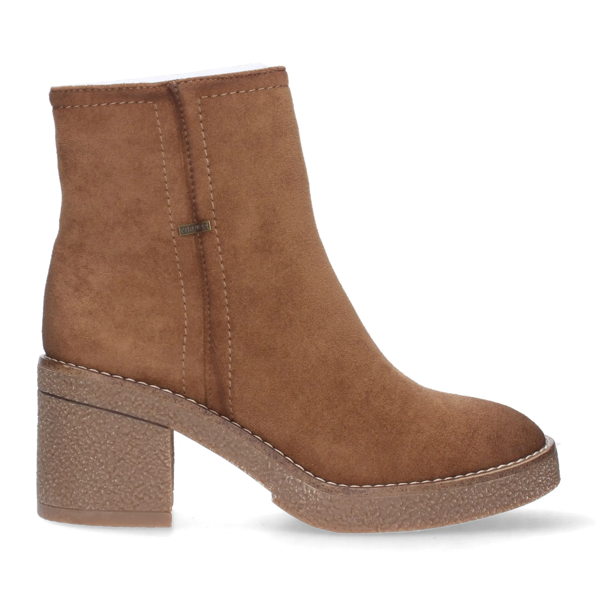BOTINES COLOR MARRóN TACóN CóMODO COSTURA CAñA MUJER VR3501