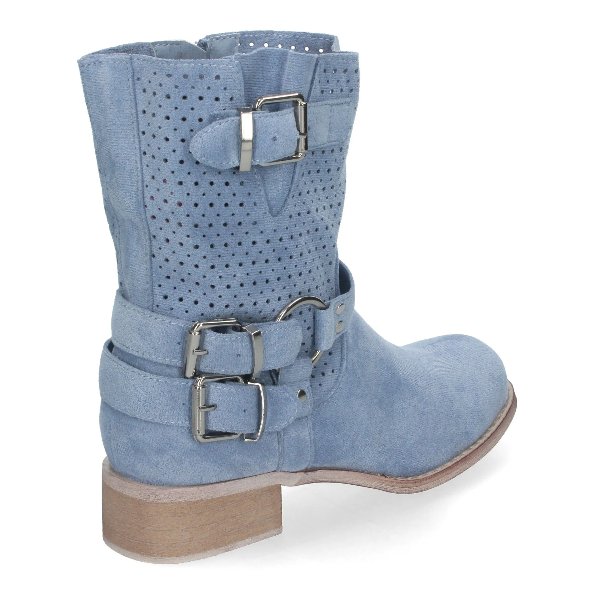 Botines de tacón bajo calados estilo motero mujer color azul L1002