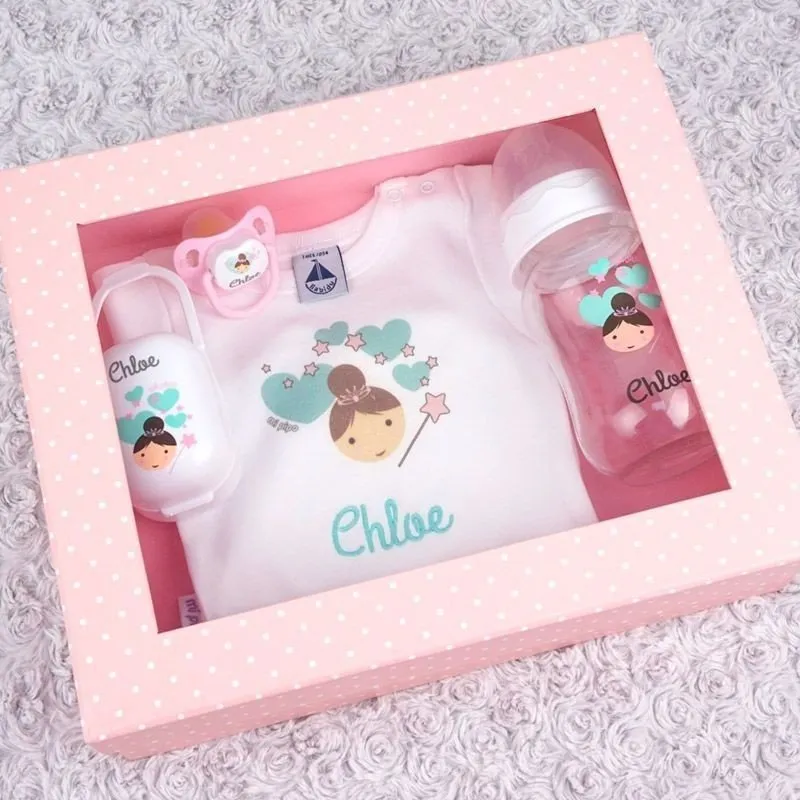 Cajita regalo bebé hada rosa