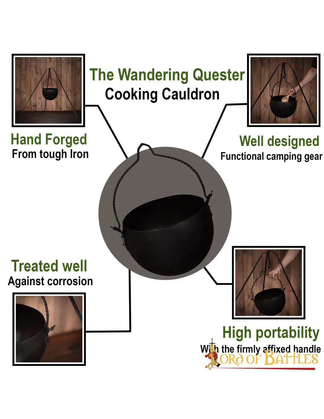 Caldero cocina medieval en hierro forjado