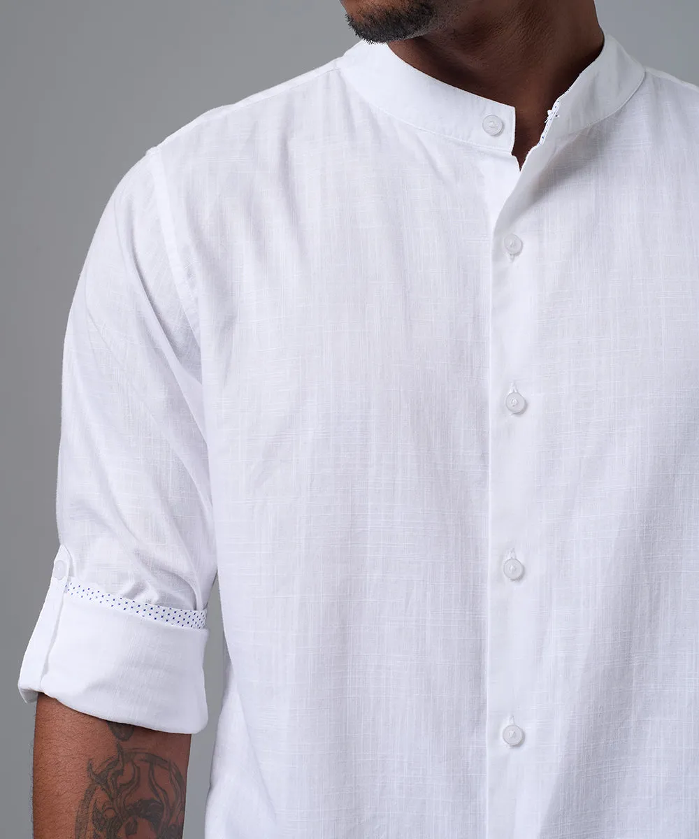 CAMISA MANGA LARGA CASUAL CUELLO STAND UP CLASSIC FIT BLANCO PV25