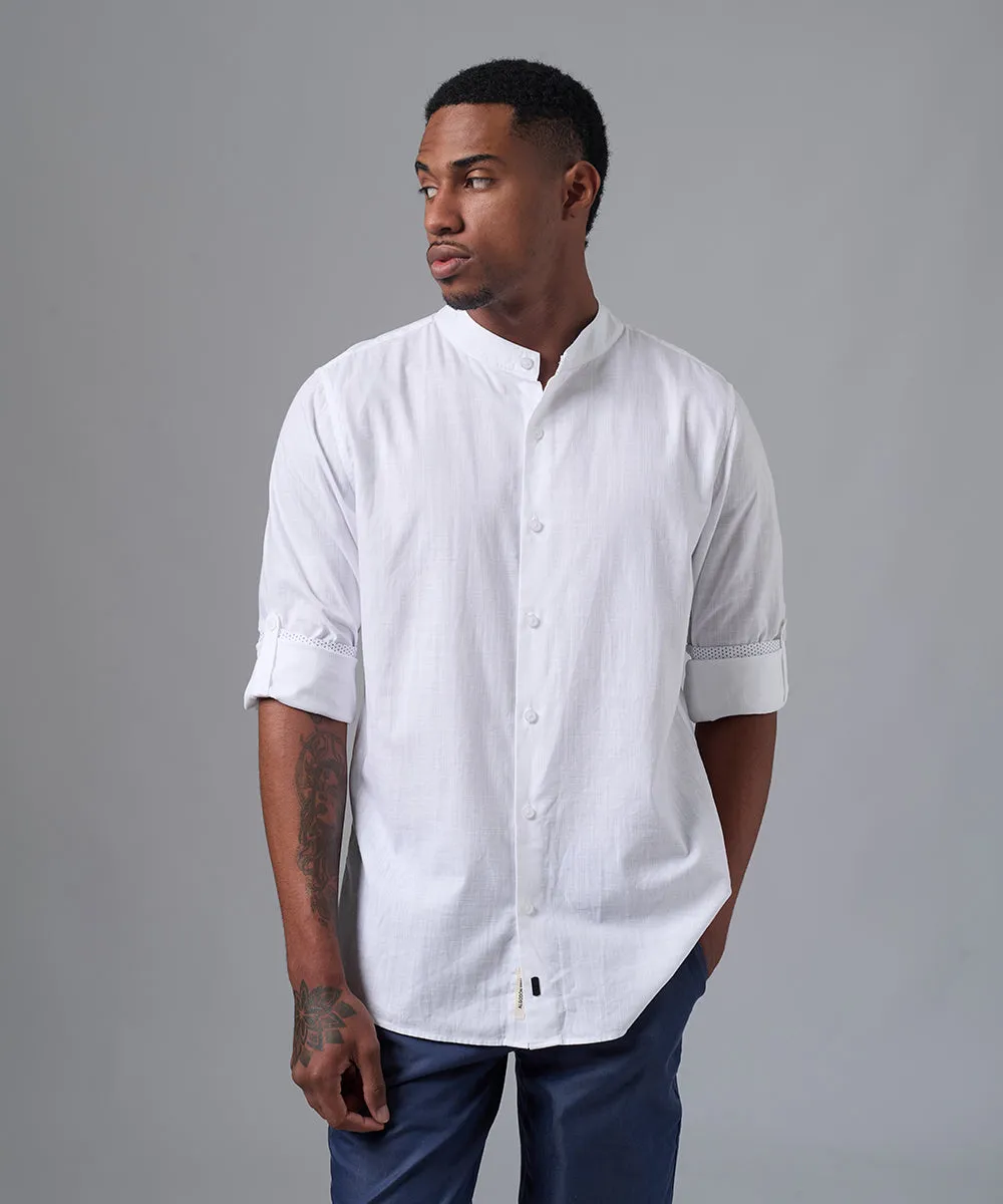 CAMISA MANGA LARGA CASUAL CUELLO STAND UP CLASSIC FIT BLANCO PV25