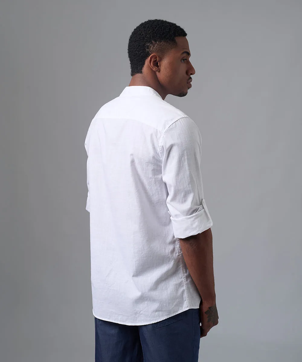 CAMISA MANGA LARGA CASUAL CUELLO STAND UP CLASSIC FIT BLANCO PV25