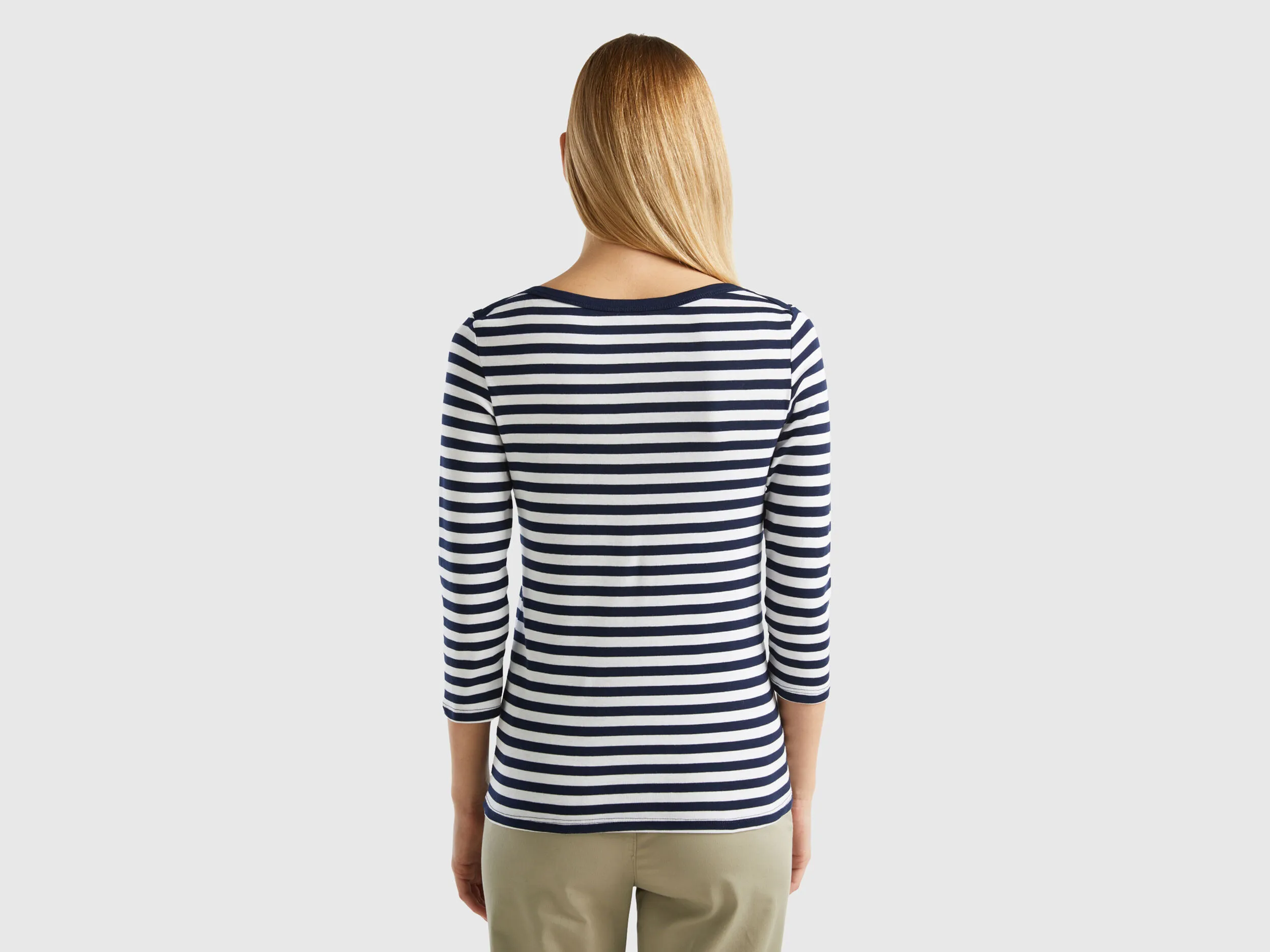 Camiseta de manga francesa de rayas de 100 % algodón