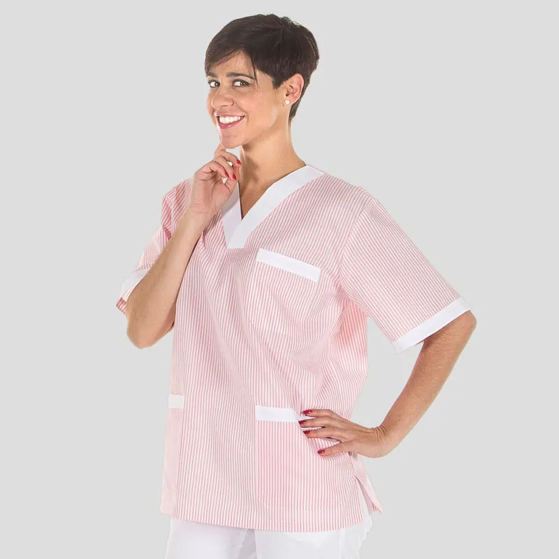 CAMISOLA LIMPIEZA UNISEX CON RAYA ROSA COMBINADA  GARY'S