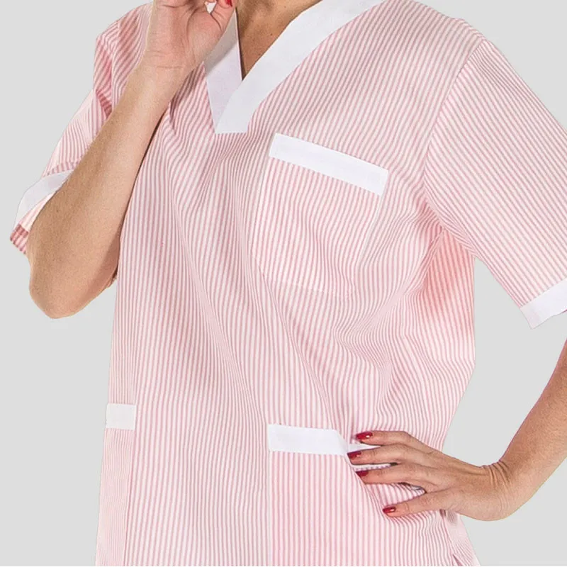 CAMISOLA LIMPIEZA UNISEX CON RAYA ROSA COMBINADA  GARY'S