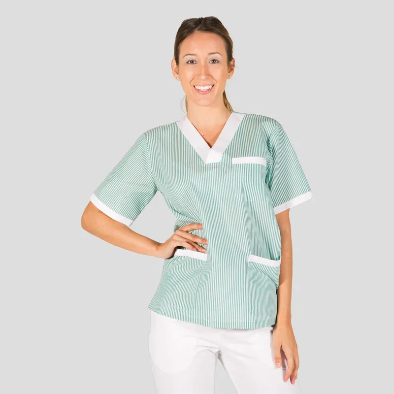 CAMISOLA LIMPIEZA UNISEX CON RAYA VERDE COMBINADA  GARY'S