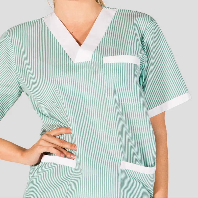 CAMISOLA LIMPIEZA UNISEX CON RAYA VERDE COMBINADA  GARY'S