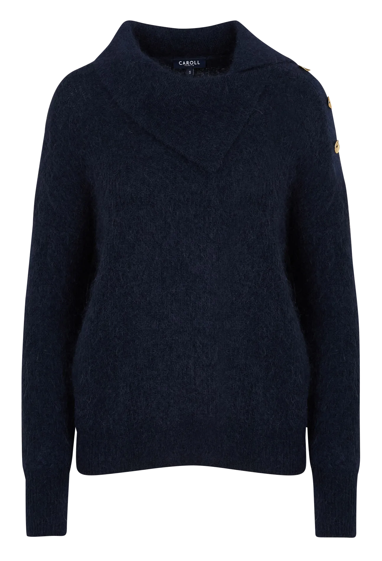 CAROLL MELKIOR  JERSEY HOLGADO DE MEZCLA DE LANA CON CUELLO ASIMéTRICO EN AZUL