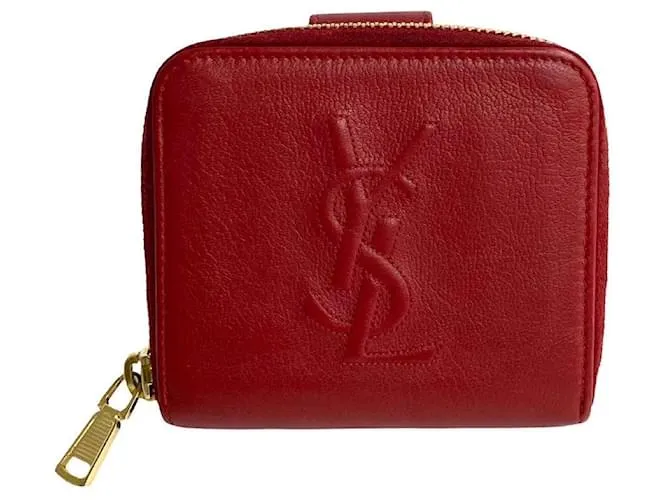 Cartera compacta de cuero con cremallera bifold de Yves Saint Laurent en muy buen estado 