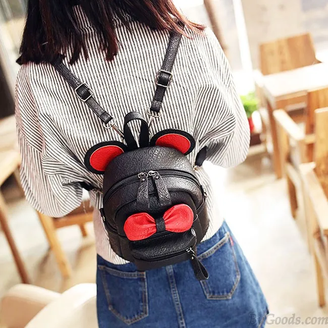 Cartoon Mouse's Ears Mini Bow Kitty Ears School PU College Backpacks