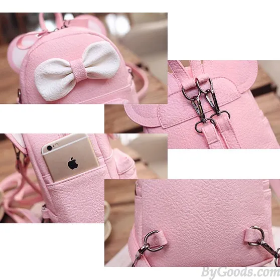 Cartoon Mouse's Ears Mini Bow Kitty Ears School PU College Backpacks
