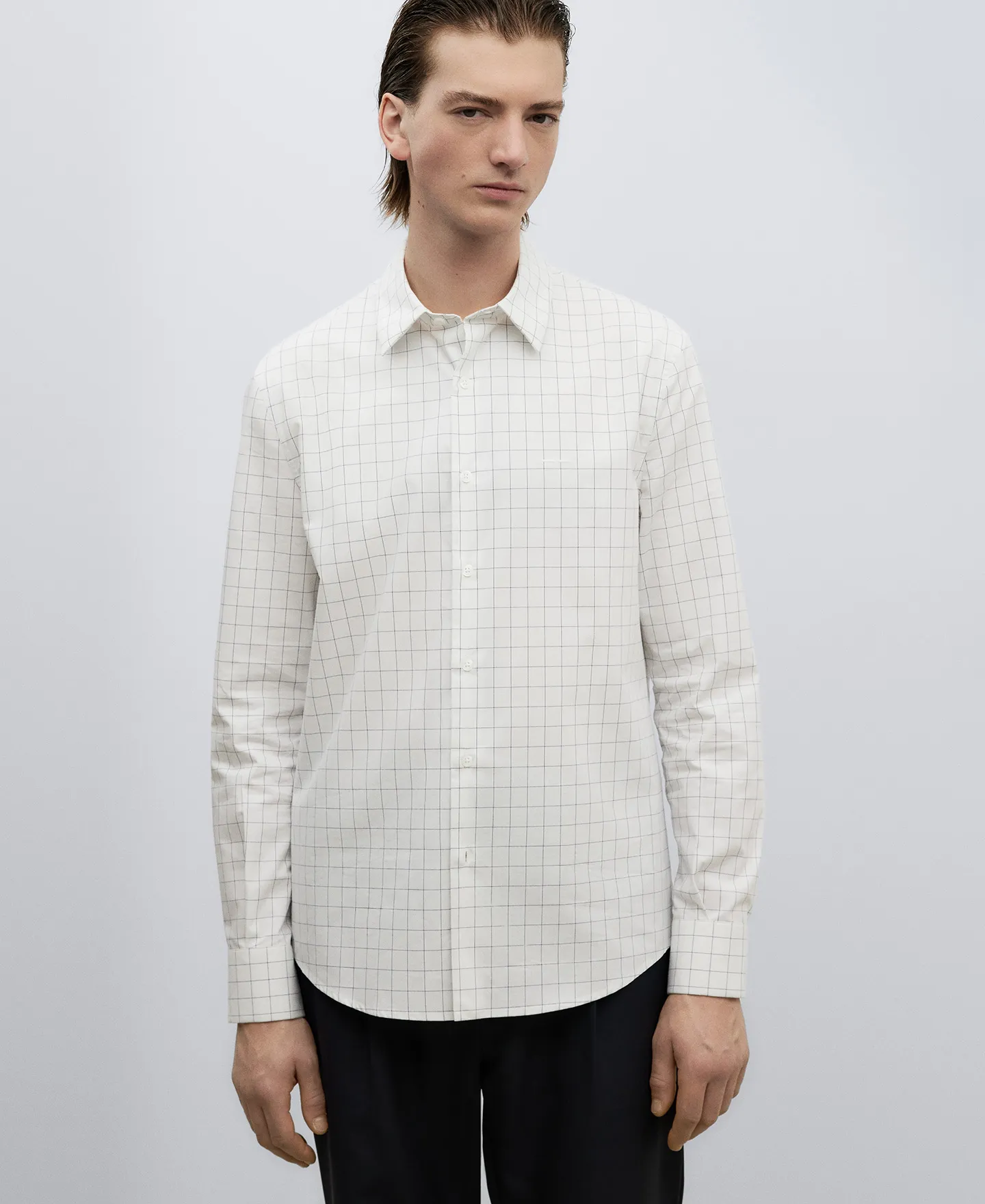Checkered pattern cotton shirt man