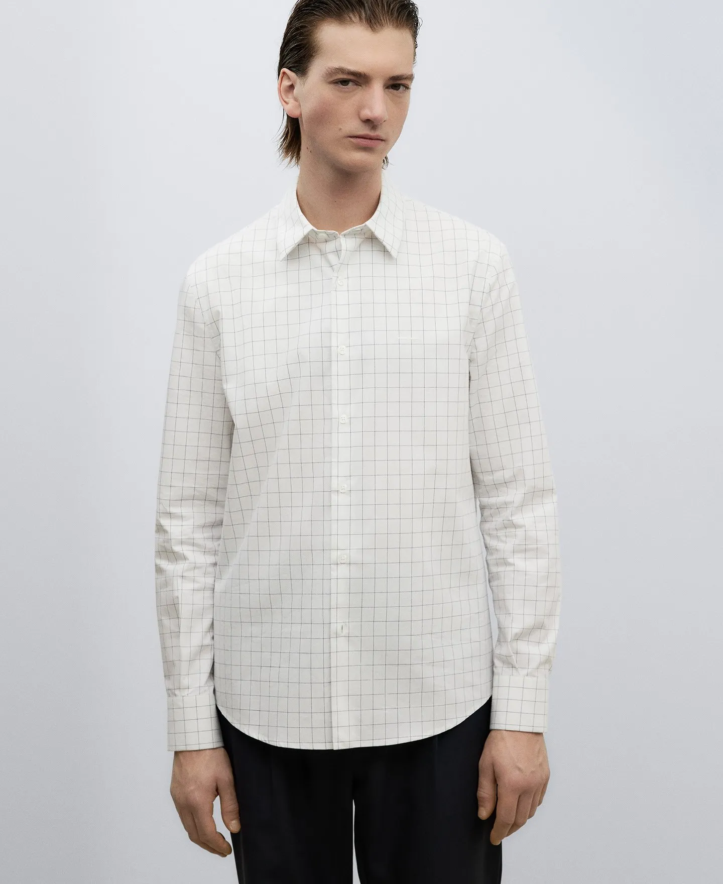 Checkered pattern cotton shirt man