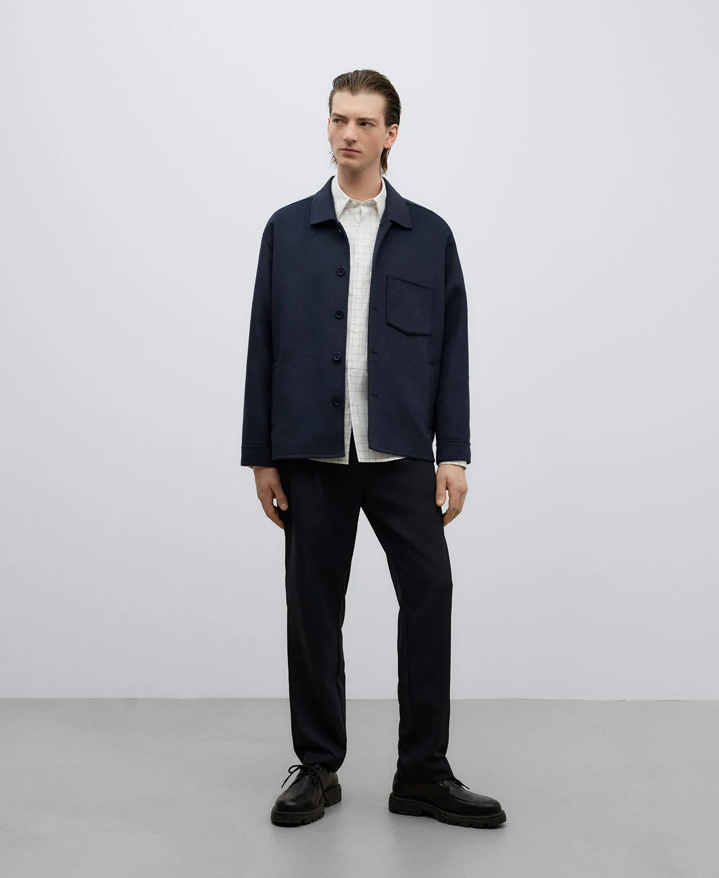Checkered pattern cotton shirt man