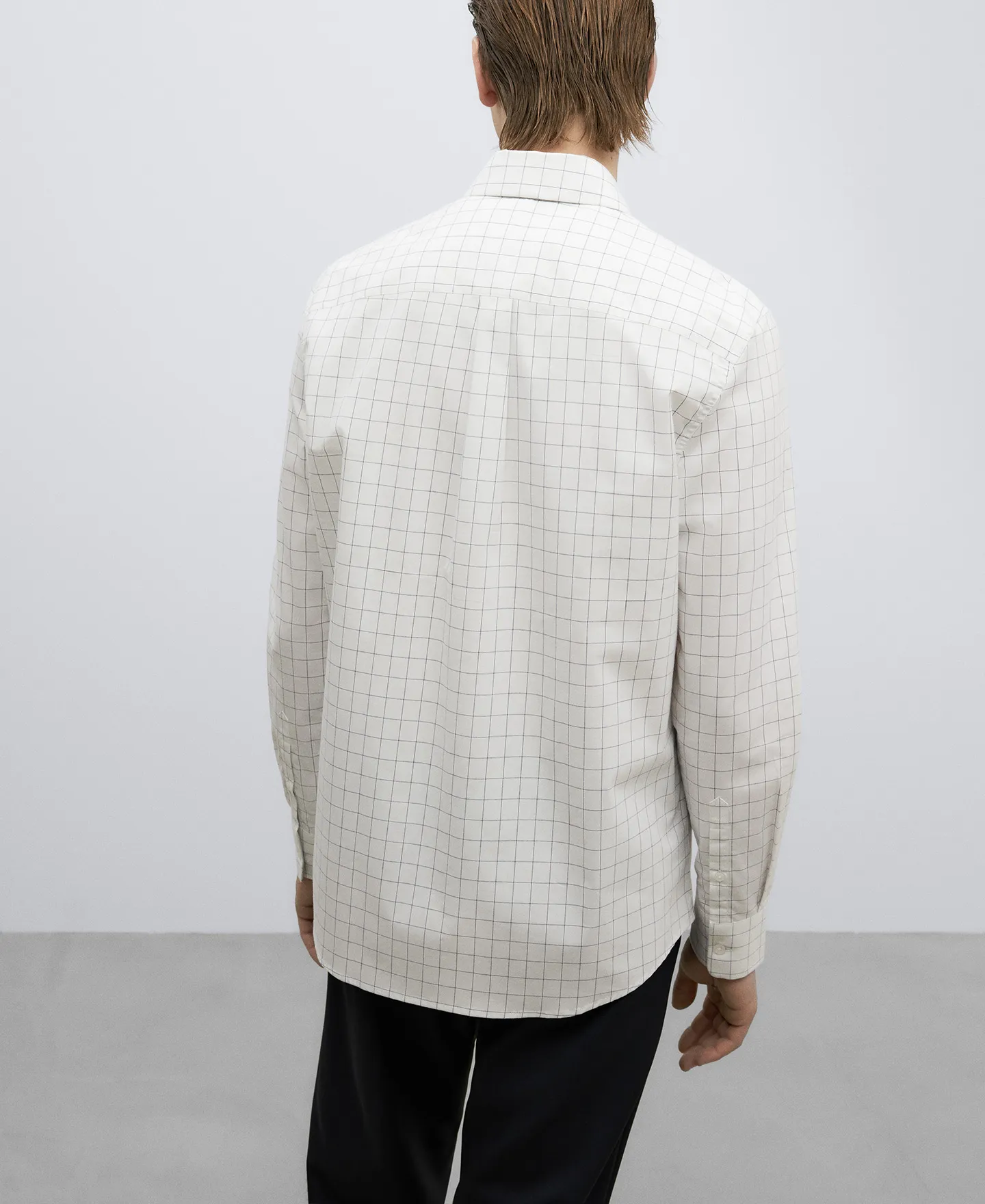 Checkered pattern cotton shirt man