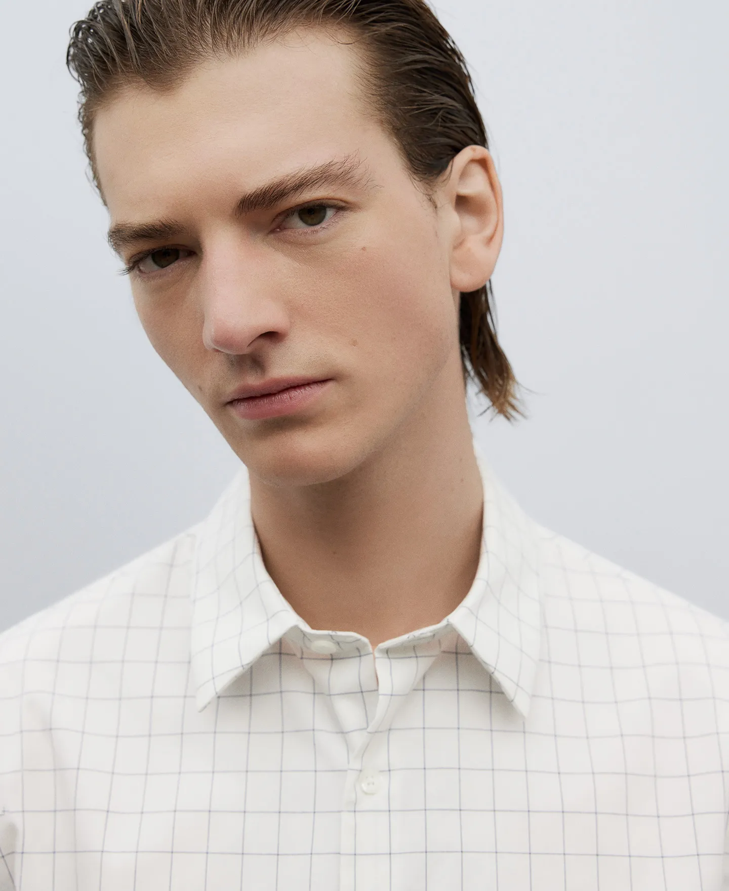 Checkered pattern cotton shirt man