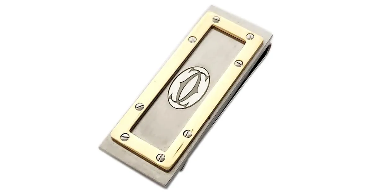 Clip de dinero Cartier Santos Plata Dorado 