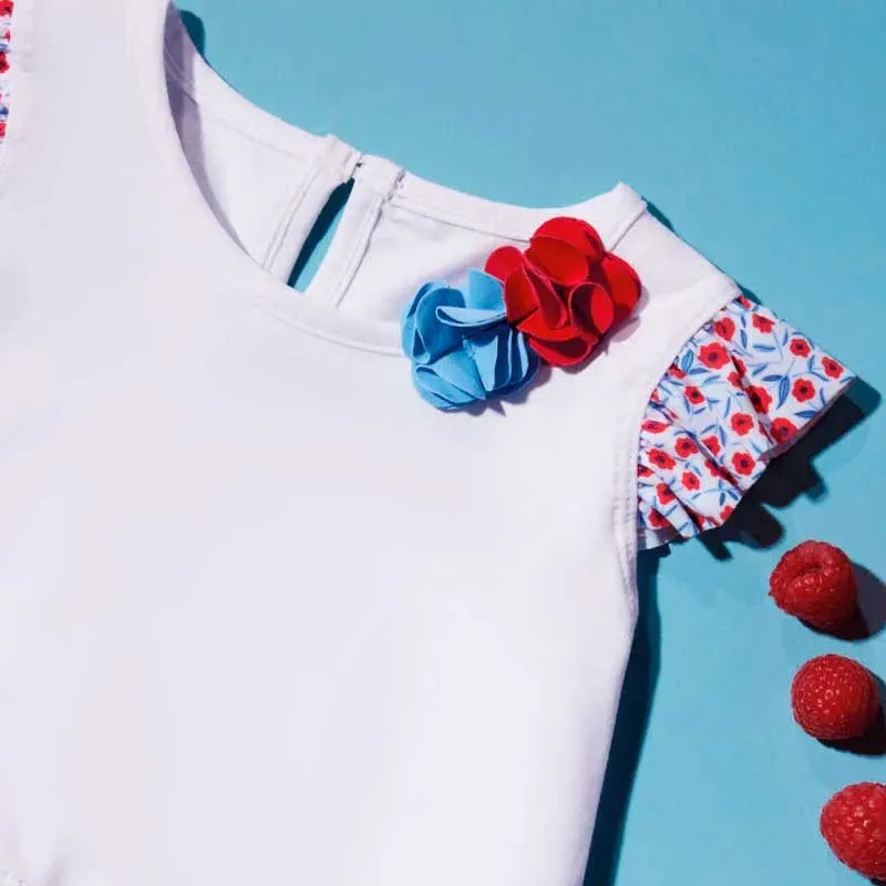 Conjunto baño bebé niña camiseta y culetin rayas y flores de Ysabel Mora
